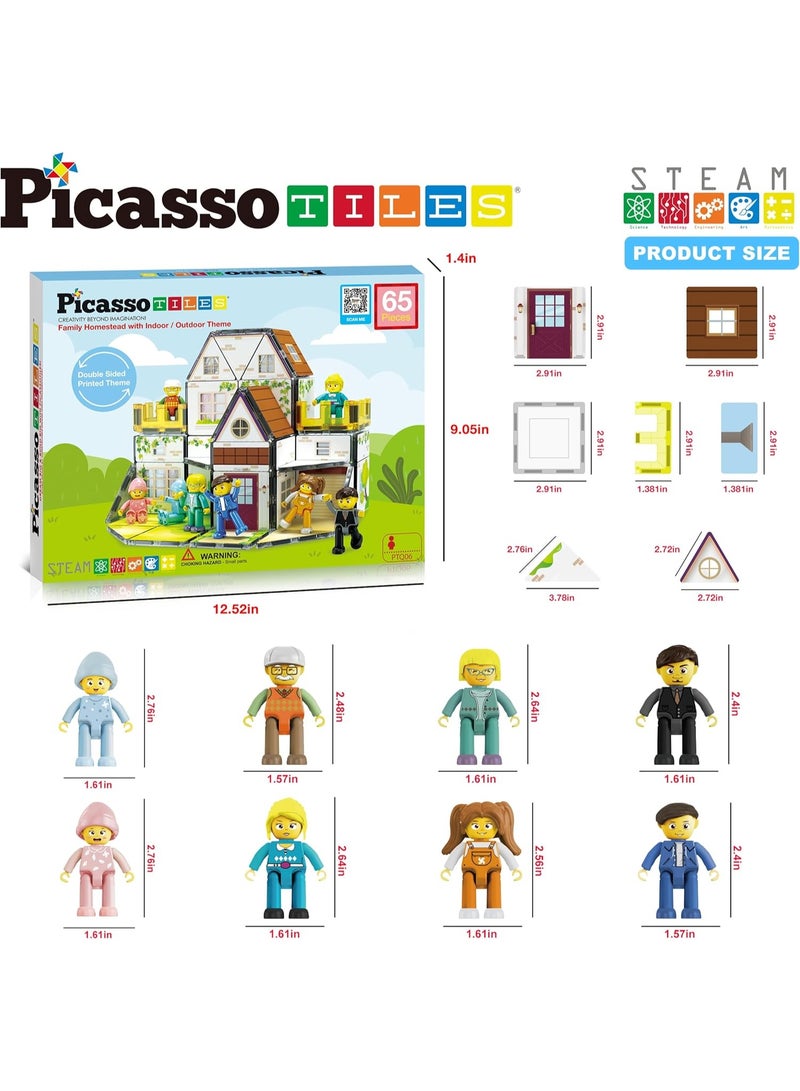 PicassoTiles بلاط بيكاسو المغناطيسي - مجموعة عائلة هومستيد 65 قطعة | ألعاب STEM | مجموعة ألعاب تعليمية | كتل تكديس | تعزز مهارات حل المشكلات والمهارات الحركية الدقيقة | تحسن التنسيق والإبداع | هدية للأطفال والرضع | مجموعة بناء لتطوير عقل الطفل - Image 5