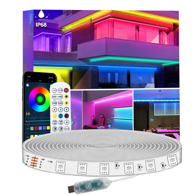httpsmp 16.4FT LED Strip Lights IP68 Outdoor Waterproof, 5V USB Powered, Music Sync Bluetooth APP/RF Remote Control Lights for Balcony,Deck,Camping,Garden,Bedroom Decor - Image 1