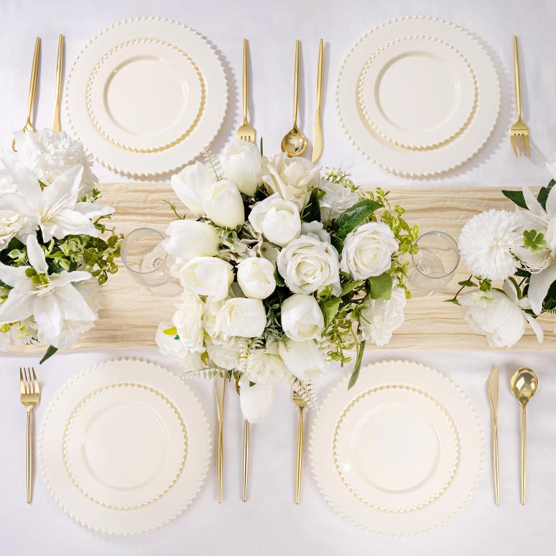 U-QE 60PCS Ivory Plastic Plates - Beaded Ivory Plates Disposable Heavy Duty - Perfect for Party, Baby Shower, Wedding, Birthday - Include 30PCS 10inch Dinner Plate & 30PCS 7inch Dessert Plate - Image 5