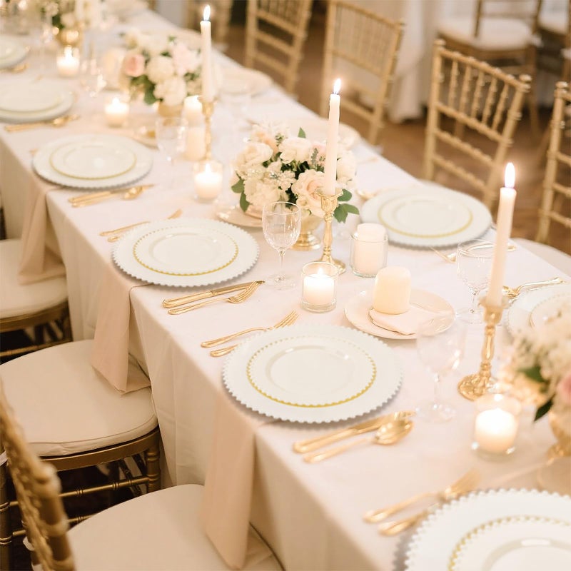 U-QE 60PCS Ivory Plastic Plates - Beaded Ivory Plates Disposable Heavy Duty - Perfect for Party, Baby Shower, Wedding, Birthday - Include 30PCS 10inch Dinner Plate & 30PCS 7inch Dessert Plate - Image 3