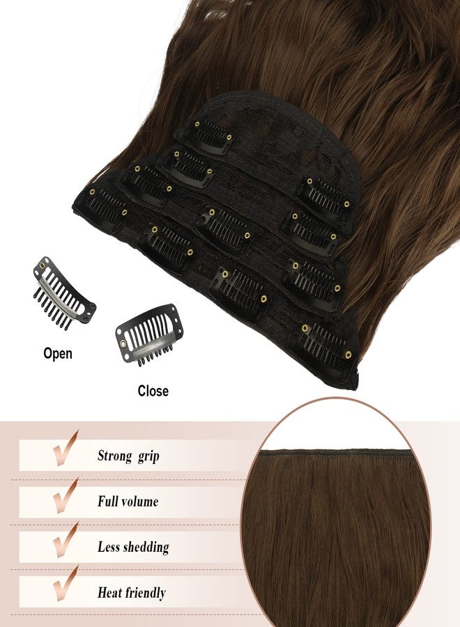 FESHFEN Clip in Hair Extensions 4PCS Chestnut Brown Thick Hair Piece Long Wavy Clip in Extensions Full Head Synthetic Fiber Hairpieces for Women, 20 Inches 180g - Image 4