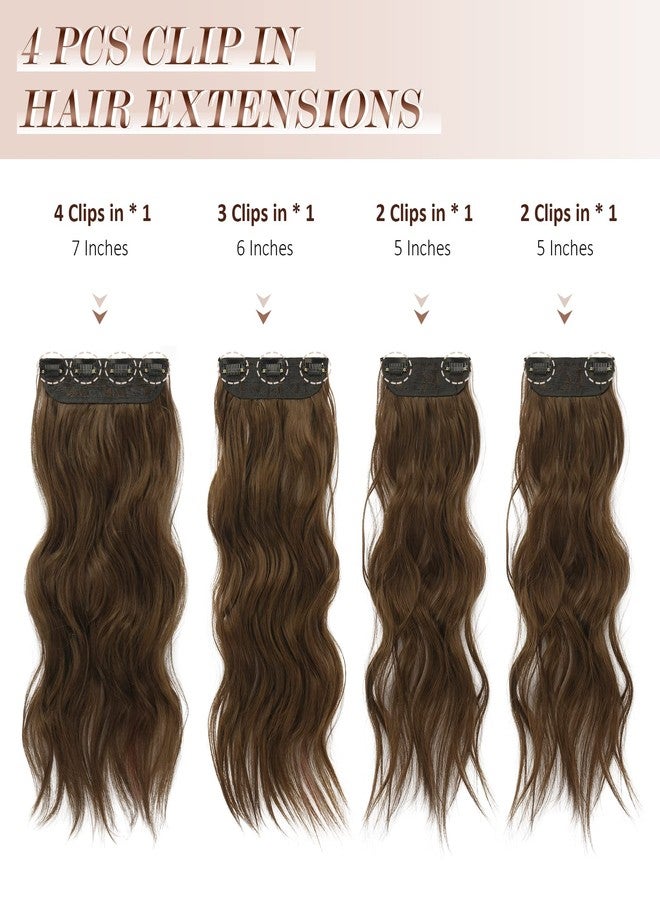 FESHFEN Clip in Hair Extensions 4PCS Chestnut Brown Thick Hair Piece Long Wavy Clip in Extensions Full Head Synthetic Fiber Hairpieces for Women, 20 Inches 180g - Image 2