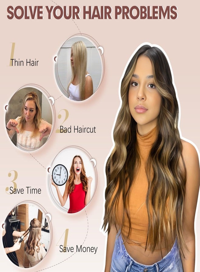 FESHFEN Clip in Hair Extensions 4PCS Chestnut Brown Thick Hair Piece Long Wavy Clip in Extensions Full Head Synthetic Fiber Hairpieces for Women, 20 Inches 180g - Image 5