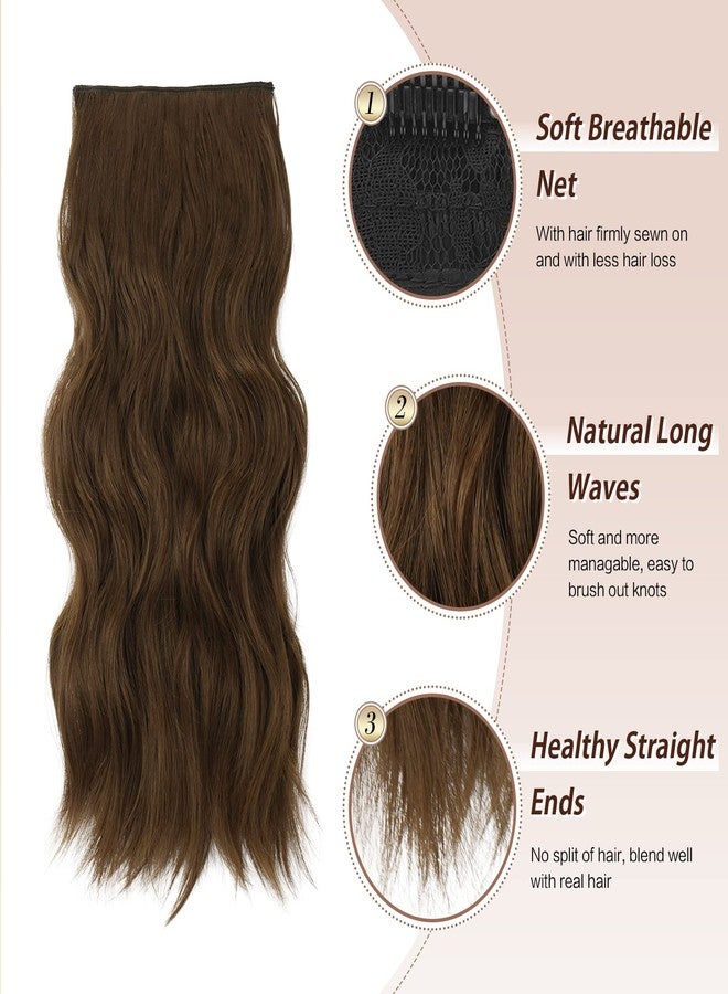 FESHFEN Clip in Hair Extensions 4PCS Chestnut Brown Thick Hair Piece Long Wavy Clip in Extensions Full Head Synthetic Fiber Hairpieces for Women, 20 Inches 180g - Image 3