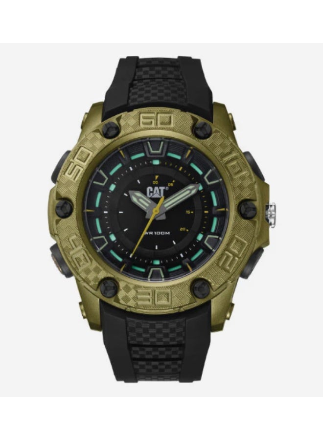 CAT Sport Watch LU.130.23.123 Men's Analog Gold-Tone Case Black Rubber Strap WR100M
