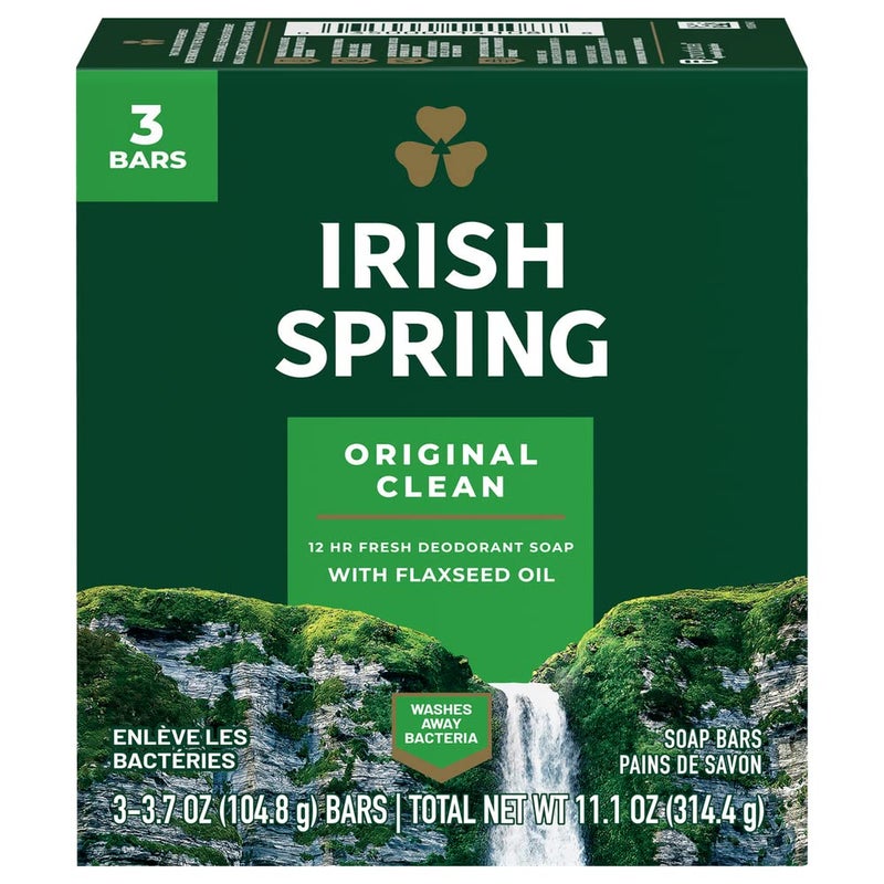 Irish Spring Deodorant Soap Original Bar 37 Ounce Pack of 3