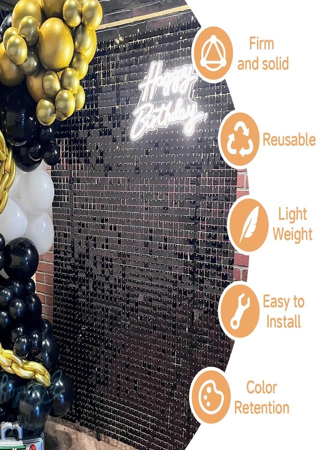 Cherocito Black Shimmer Wall Backdrop,Shiny Sequins,24PCS Sequins Backdrop Decoration Panels, Glitter Bling Photo Background Decorations for Birthday Party Wedding Engagement Anniversary Graduation - Image 3