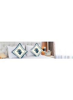 BLUEDOT BLUEDOT Premium Velvet Quilted Set of Bed Runner 16 x 96 inches and 2 Cushion Covers 16 x 16 inches Combo Set Green Blue Rose  - Image 2