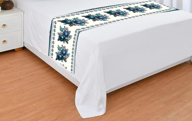 BLUEDOT Premium Velvet Quilted Set of Bed Runner 16 x 96 inches and 2 Cushion Covers 16 x 16 inches Combo Set Green Blue Rose - Image 3