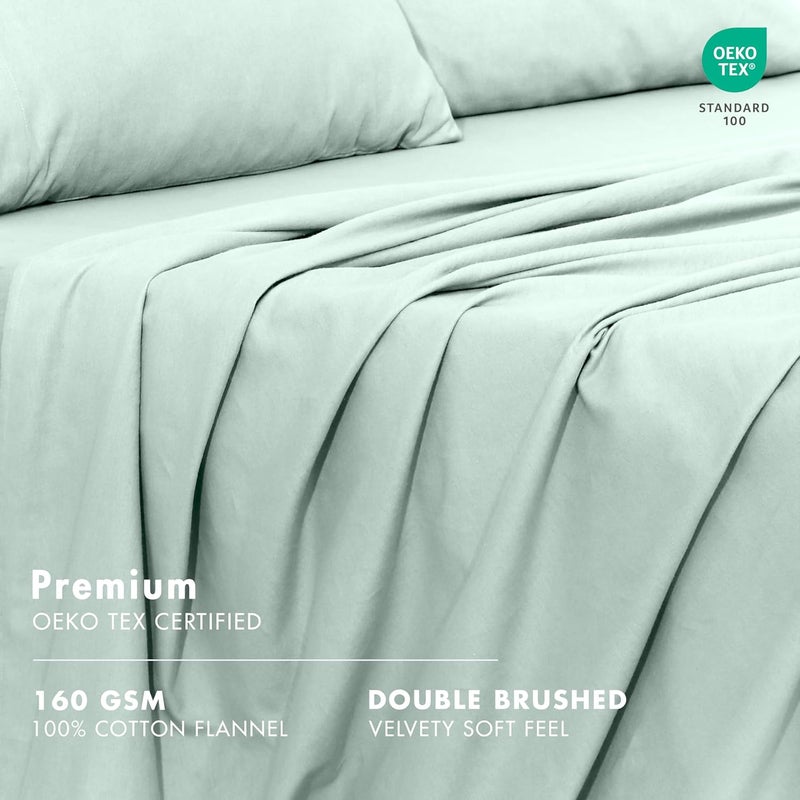 RUVANTI 100% Cotton Flannel Sheets Full Size - 4 Piece Warm, Soft & Breathable, Deep Pocket, Double Brushed Cozy All Season Bedding Set, Mint - Image 5