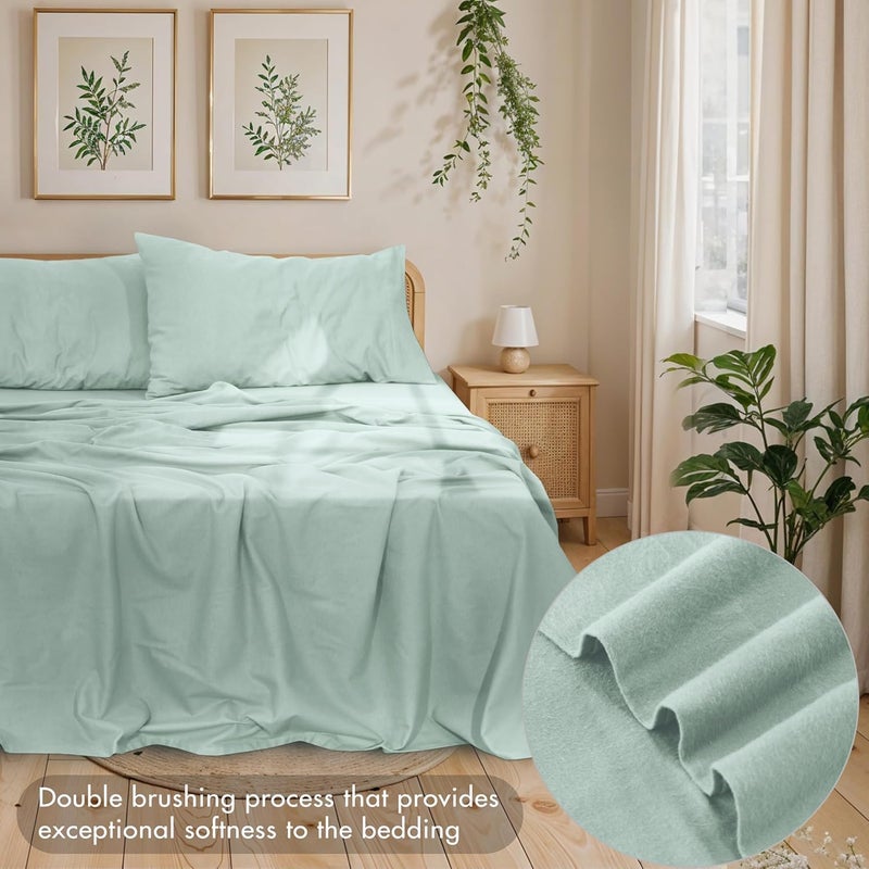 RUVANTI 100% Cotton Flannel Sheets Full Size - 4 Piece Warm, Soft & Breathable, Deep Pocket, Double Brushed Cozy All Season Bedding Set, Mint - Image 3