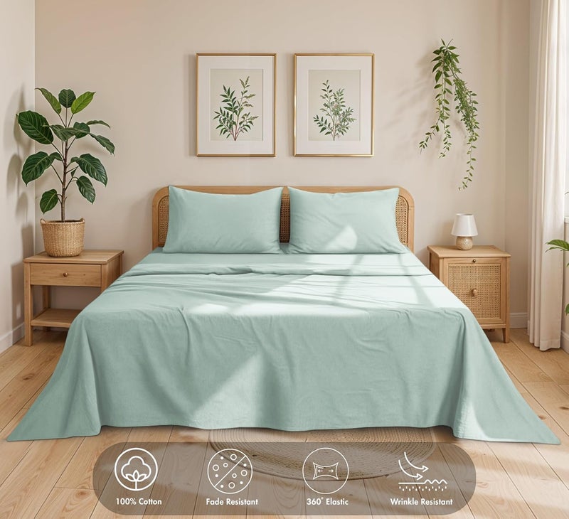 RUVANTI 100% Cotton Flannel Sheets Full Size - 4 Piece Warm, Soft & Breathable, Deep Pocket, Double Brushed Cozy All Season Bedding Set, Mint - Image 2