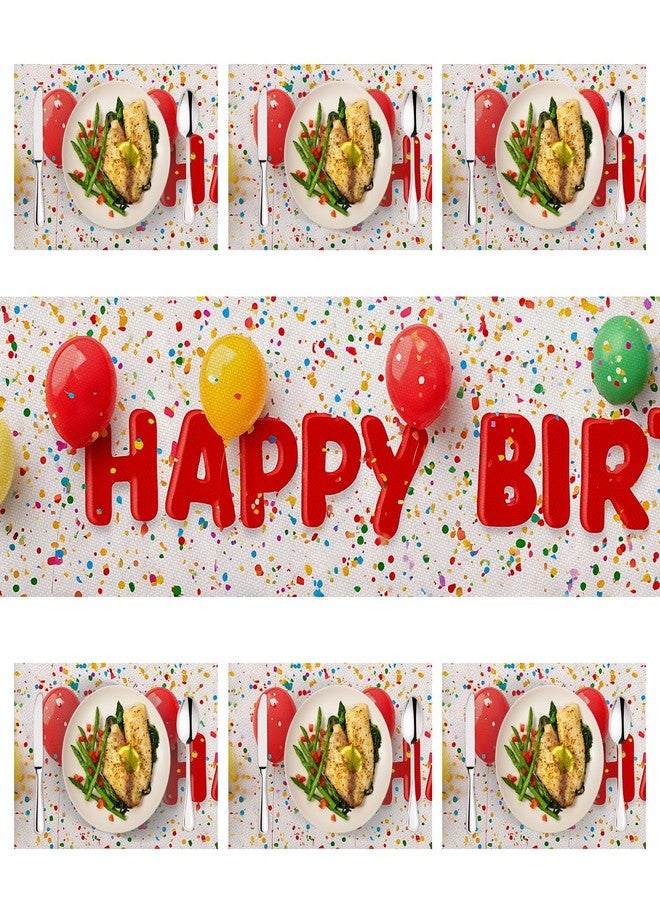 THISFIND Birthday Table Runner and Placemats Set of 6, Colorful Balloons & Confetti Design, 1 Table Runner (72x13 in) + 6 Placemats (17.7x11.8 in), Happy Birthday Party Decor - Image 2