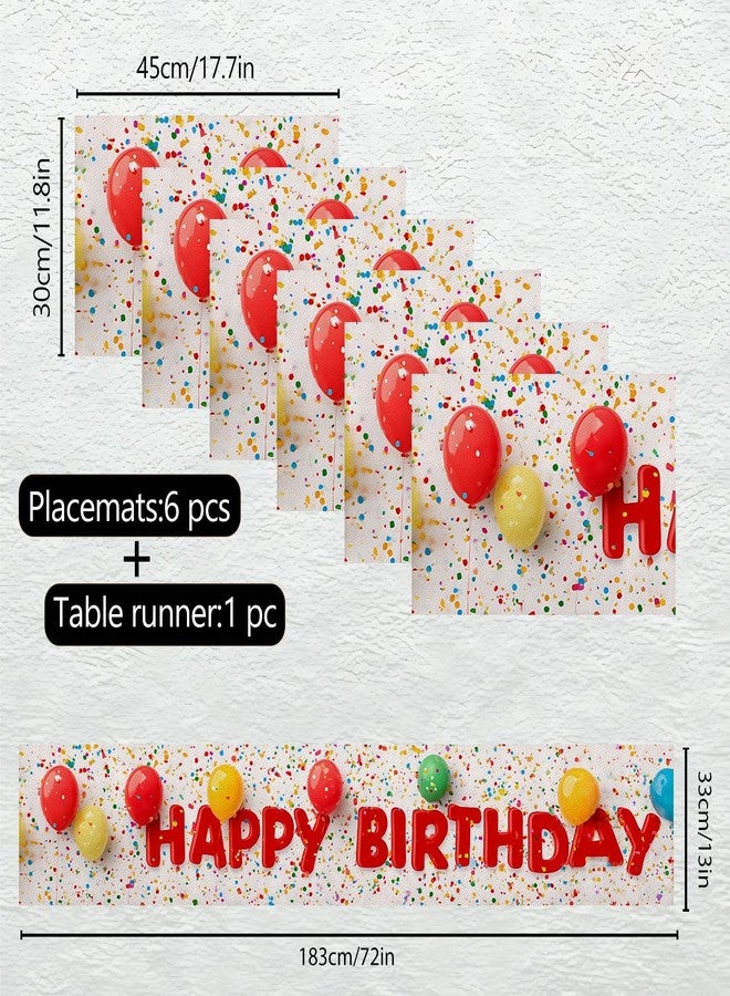 THISFIND Birthday Table Runner and Placemats Set of 6, Colorful Balloons & Confetti Design, 1 Table Runner (72x13 in) + 6 Placemats (17.7x11.8 in), Happy Birthday Party Decor - Image 4