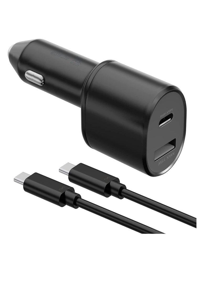 USB C Car Charger,60W Super Fast Dual Car Charger (45W+15W) PDQC 2.0 3A with USB C to C Cable Dual Port Car Adapter for Samsung A17 A16 A15 A14 A13 A56 A55 A54 A53 A36 A35 A33 M56 M55 M16 S25 Ultra - Image 2