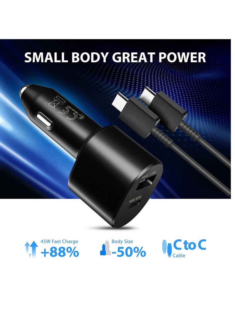 USB C Car Charger,60W Super Fast Dual Car Charger (45W+15W) PDQC 2.0 3A with USB C to C Cable Dual Port Car Adapter for Samsung A17 A16 A15 A14 A13 A56 A55 A54 A53 A36 A35 A33 M56 M55 M16 S25 Ultra - Image 3
