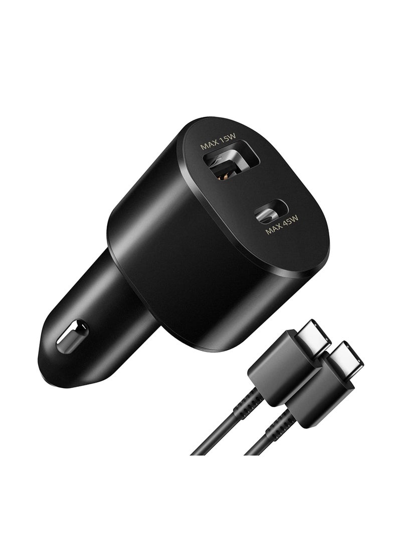 USB C Car Charger,60W Super Fast Dual Car Charger (45W+15W) PDQC 2.0 3A with USB C to C Cable Dual Port Car Adapter for Samsung A17 A16 A15 A14 A13 A56 A55 A54 A53 A36 A35 A33 M56 M55 M16 S25 Ultra - Image 1