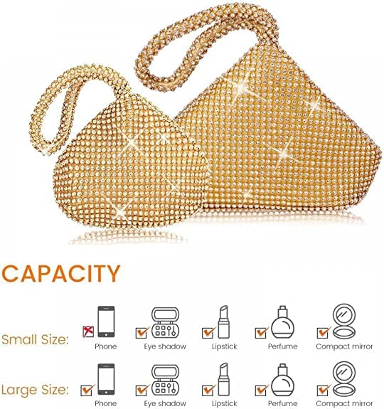 VISTATROY Women's Evening Bag Sparkly Rhinestone Purse Triangle Designer Chain Clutch Purse Bag Party Prom Wedding Purse - Image 4