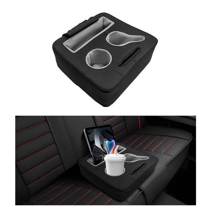 MUQIDA Car Back Seat Organizer, Leather Automotive Rear Seat Couch Cup Holder Expander Tray, Vehicle Cup Holder Tray Holds Snacks Remotes Phones for Truck RV Boat Couch Pillow Bed - Image 1