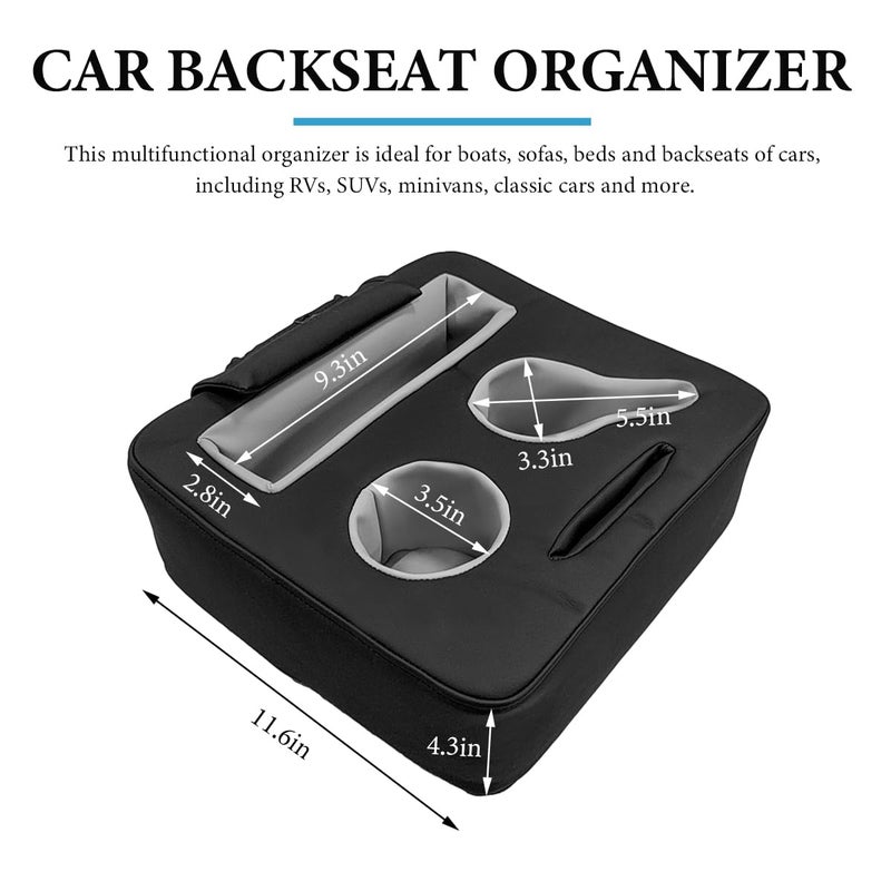 MUQIDA Car Back Seat Organizer, Leather Automotive Rear Seat Couch Cup Holder Expander Tray, Vehicle Cup Holder Tray Holds Snacks Remotes Phones for Truck RV Boat Couch Pillow Bed - Image 2