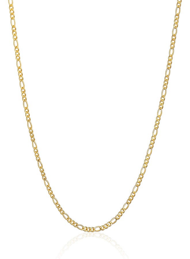 Barzel 18K Gold Plated Figaro Chain Necklace 2MM, 2.5MM, 3MM, 4MM, 4.5MM & 5MM for Women & Men, Metal, - Image 1
