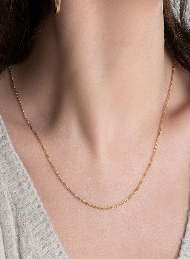 Barzel 18K Gold Plated Figaro Chain Necklace 2MM, 2.5MM, 3MM, 4MM, 4.5MM & 5MM for Women & Men, Metal, - Image 2