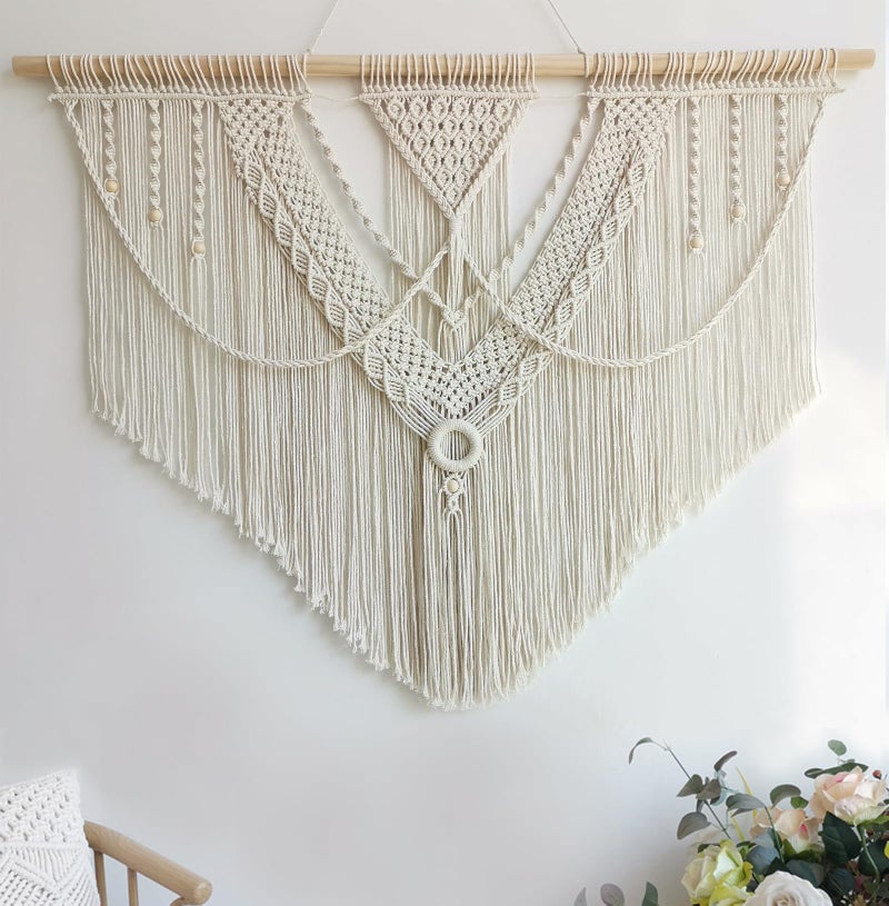 Achart Macrame Wall Hanging Large- Boho Wall Decor- large wall art- Wall Decor Living Room- Macrame Tapestry Boho Decor for Bedroom (Triangle) - Image 1