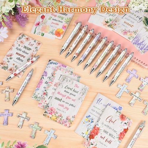 OMEYA 36 Pcs Christian Mothers Day Gifts Bulk Include 12 Mini Bible Verse Notepads, 12 Scripture Ballpoint Pens & 12 Magnetic Cross Bookmarks, Cute Religious Notebooks Gifts Prizes Party Favors, 3.5"x5.5" - Image 5