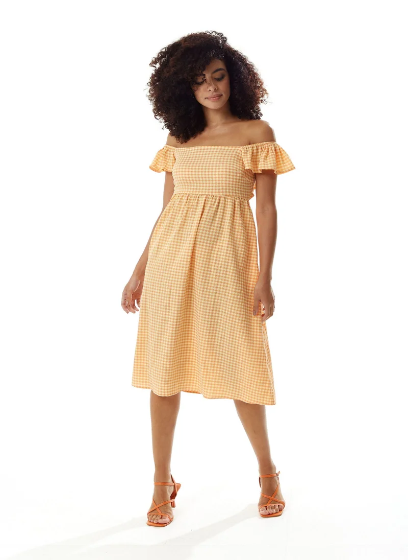Liquorish Orange Gingham Cut out back Midi Dress