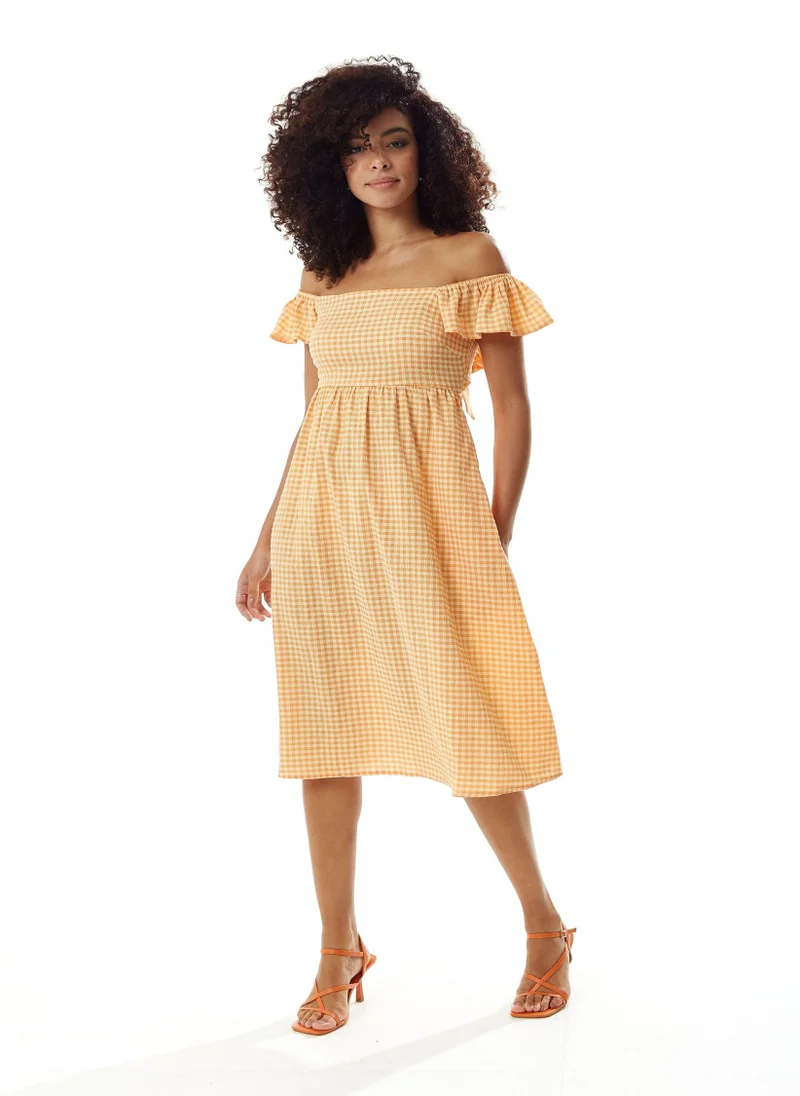 Liquorish Orange Gingham Cut out back Midi Dress