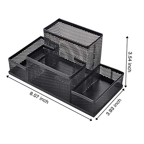 MeRaYo Metal Mesh Desktop Organizer Pen and Pencil Stationery Storage Holder for Home and Office Supplies (4 Compartment) - Image 4
