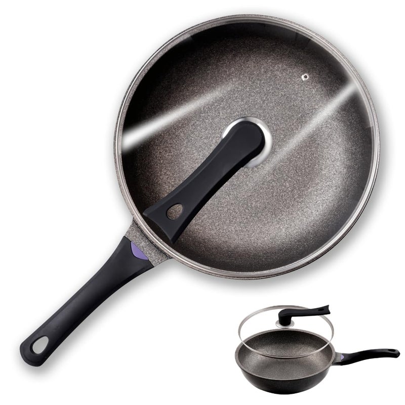 HOOPVOOL HOOPVOOL Nonstick Frying Pan Skillet 28CM 3Liter Saute Pan with Lid StayCool Handle Chef Pan Healthy Stone Cookware Cooking Pan Induction Compatible PFOA Free Black  - Image 1
