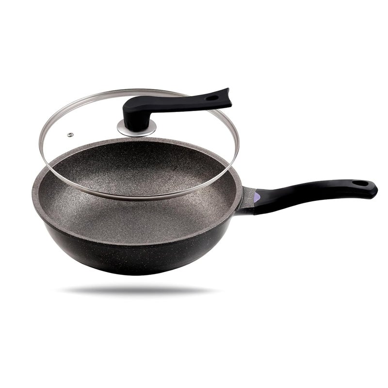 HOOPVOOL HOOPVOOL Nonstick Frying Pan Skillet 28CM 3Liter Saute Pan with Lid StayCool Handle Chef Pan Healthy Stone Cookware Cooking Pan Induction Compatible PFOA Free Black  - Image 4