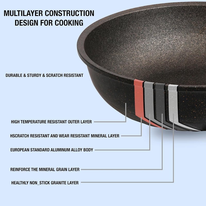 HOOPVOOL HOOPVOOL Nonstick Frying Pan Skillet 28CM 3Liter Saute Pan with Lid StayCool Handle Chef Pan Healthy Stone Cookware Cooking Pan Induction Compatible PFOA Free Black  - Image 5