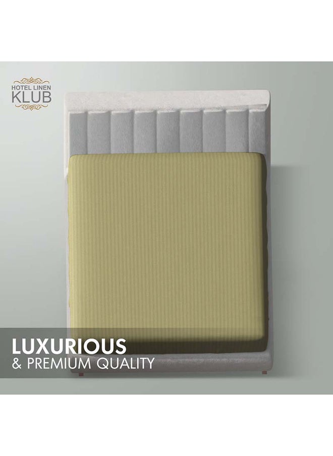 Hotel Linen Klub Hotel Linen Klub Stripe Microfiber Fitted Sheet – King Size (180x200 cm), Ultra-Soft & Wrinkle-Resistant, Olive  - Image 2
