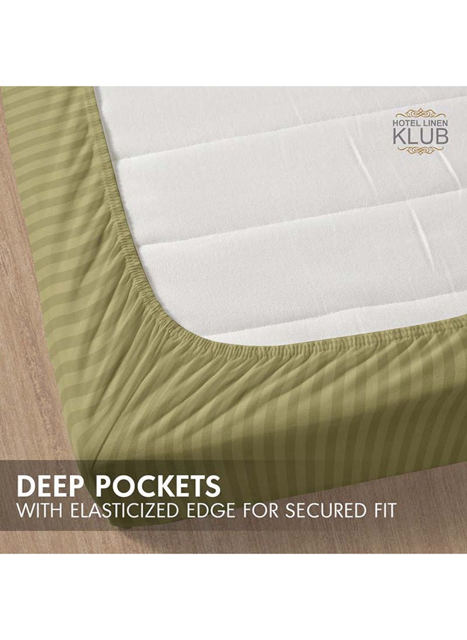 Hotel Linen Klub Hotel Linen Klub Stripe Microfiber Fitted Sheet – King Size (180x200 cm), Ultra-Soft & Wrinkle-Resistant, Olive  - Image 3