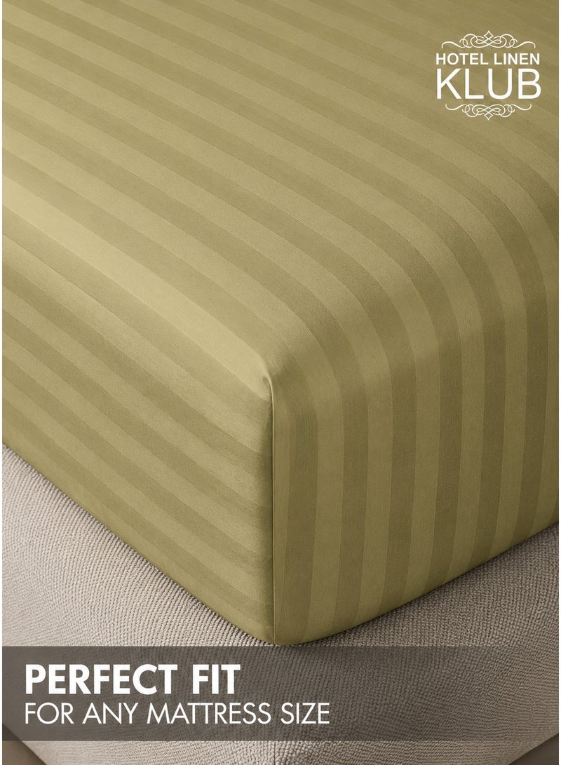 Hotel Linen Klub 1-Piece Microfiber Fitted Sheet Striped,Color: Olive, King (180x 200 cm), Design Soft Fabric Deep Pocket Elastic Edge Bed Linen - Image 4