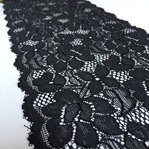 Lace Realm 6 Inches Wide Stretchy Lace Ribbon Elastic Trim Fabric with Floral Pattern for Bridal Wedding Decorations , Sewing DIY Making and DIY Crafts-5 Yards (8022 Black) - Image 3
