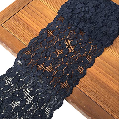 Lace Realm 6 Inches Wide Stretchy Lace Ribbon Elastic Trim Fabric with Floral Pattern for Bridal Wedding Decorations , Sewing DIY Making and DIY Crafts-5 Yards (8022 Black) - Image 1