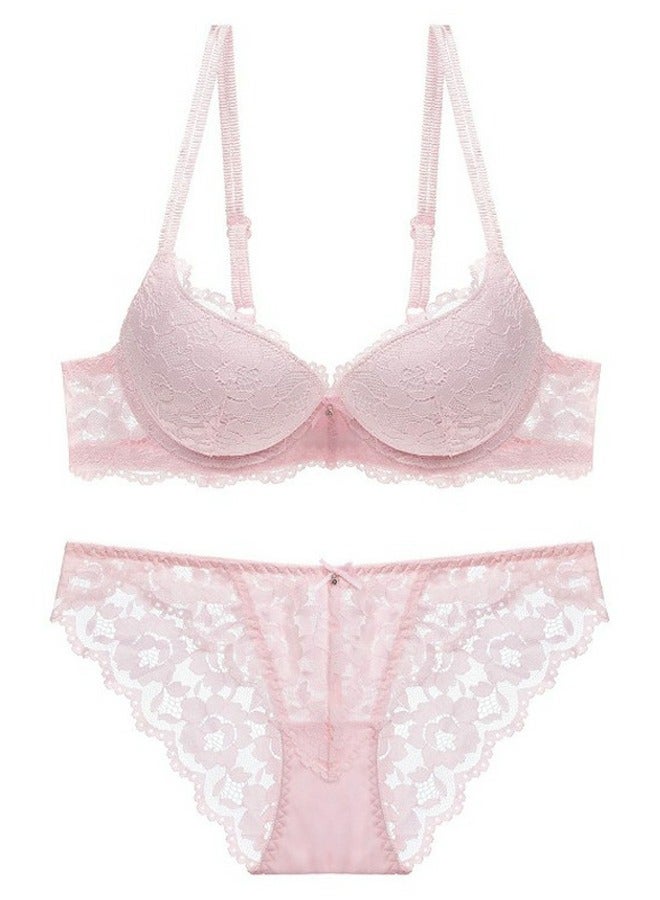 Loquat Comfy Solid Color Lace Bra And Panty Set Light Pink