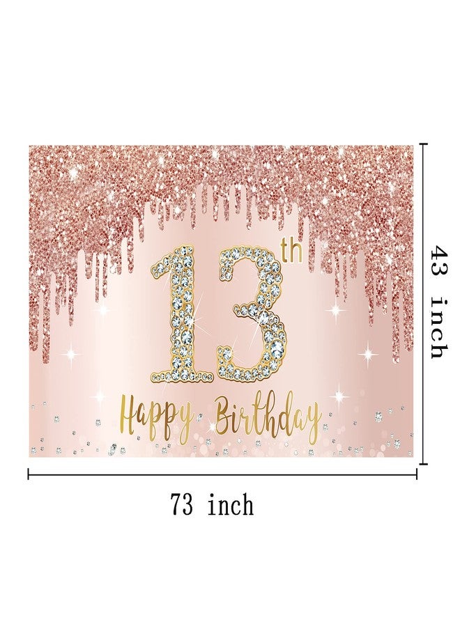Bumqviy Happy 13th Birthday Banner Backdrop Decorations for Girls, Rose Gold 13 Birthday Party Sign Supplies, Pink 13 Year Old Birthday Poster Background Photo Booth Props Decor - Image 2