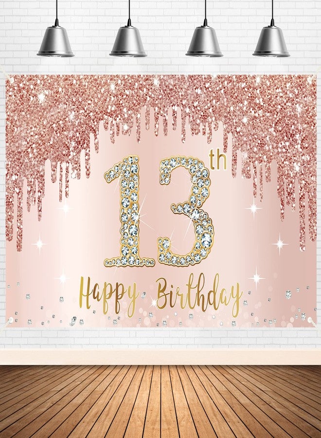 Bumqviy Happy 13th Birthday Banner Backdrop Decorations for Girls, Rose Gold 13 Birthday Party Sign Supplies, Pink 13 Year Old Birthday Poster Background Photo Booth Props Decor - Image 1
