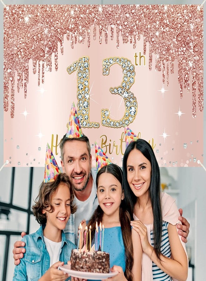 Bumqviy Happy 13th Birthday Banner Backdrop Decorations for Girls, Rose Gold 13 Birthday Party Sign Supplies, Pink 13 Year Old Birthday Poster Background Photo Booth Props Decor - Image 5