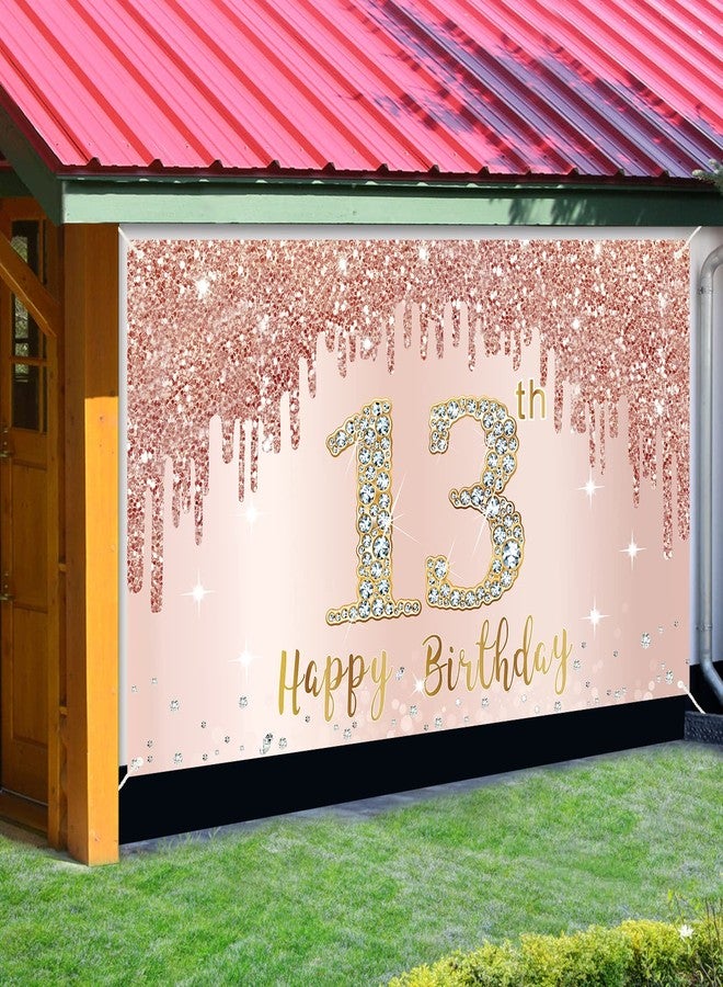 Bumqviy Happy 13th Birthday Banner Backdrop Decorations for Girls, Rose Gold 13 Birthday Party Sign Supplies, Pink 13 Year Old Birthday Poster Background Photo Booth Props Decor - Image 3