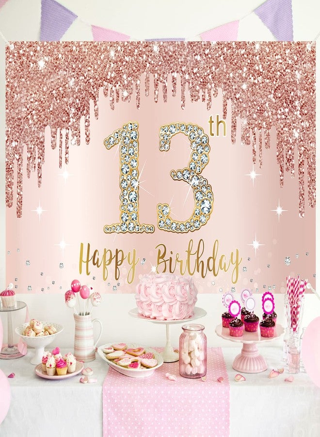 Bumqviy Happy 13th Birthday Banner Backdrop Decorations for Girls, Rose Gold 13 Birthday Party Sign Supplies, Pink 13 Year Old Birthday Poster Background Photo Booth Props Decor - Image 4