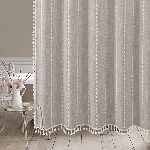 MitoVilla Boho Long Shower Curtain 72 x 78, Farmhouse 78 inch Long Polyester Linen Fabric Shower Curtains with Tassel for Chic Cottagecore French Rustic Bathroom Decor, Tan Brown - Image 5