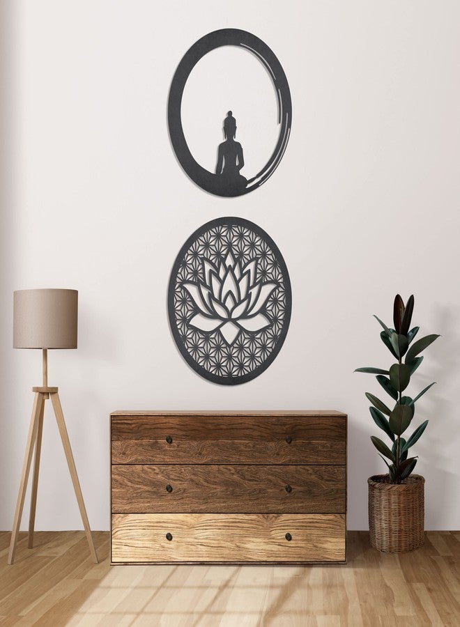 Elk Lotus and Buddha wall decor wooden wall Decor Black Colour | wall hanging decoratives | home decor wall art for bedroom Living room | Outdoor decor balcony Office | Gift - Image 1