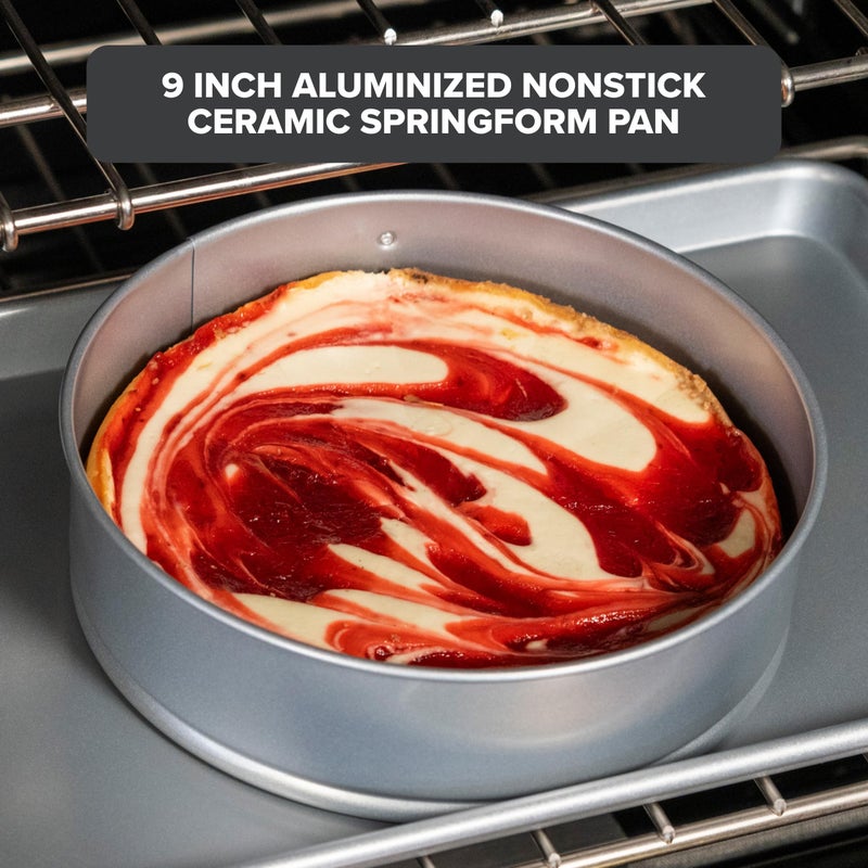 Viking Premium 9-Inch Nonstick Ceramic Springform Pan, Made without PFAS, Heavy Gauge Aluminized Steel Cheesecake Baking Pan, Reinforced Iron Frame, Even Heating, Oven Safe for 475F, Silver - Image 2
