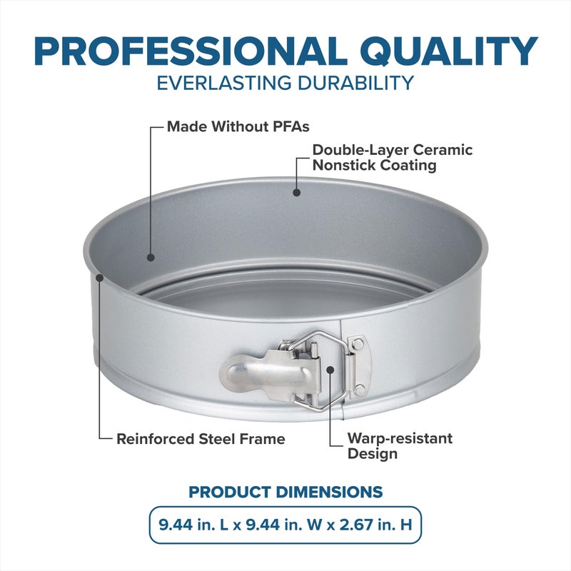 Viking Premium 9-Inch Nonstick Ceramic Springform Pan, Made without PFAS, Heavy Gauge Aluminized Steel Cheesecake Baking Pan, Reinforced Iron Frame, Even Heating, Oven Safe for 475F, Silver - Image 4