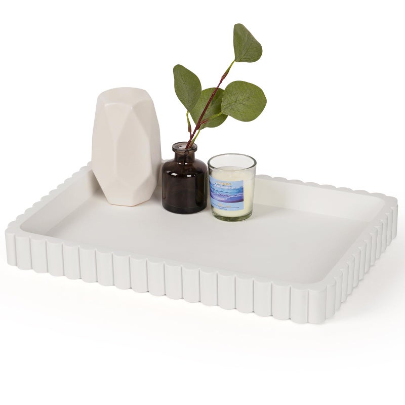 Cathyeen Concrete Decorative Tray for Coffee Table Decor, 14" Coffee Table Tray Ottoman Tray Table Centerpieces, Rectangular Modern Decorative Trays for Home Decor, Living Room, Entry, White - Image 1